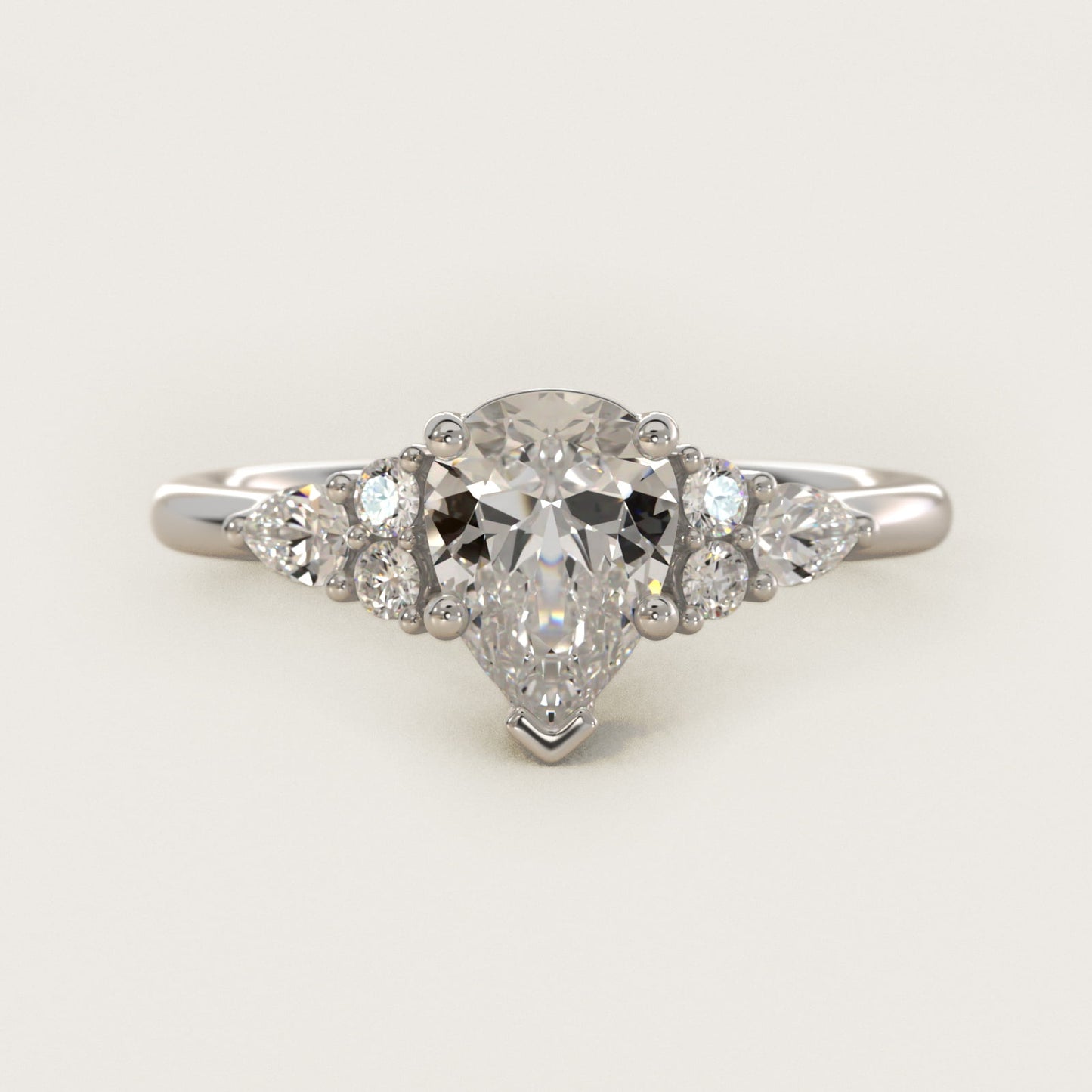 Petite Pear and Round Diamond Engagement Ring in 14k White Gold (1/4 ct. tw.) - Pear Center