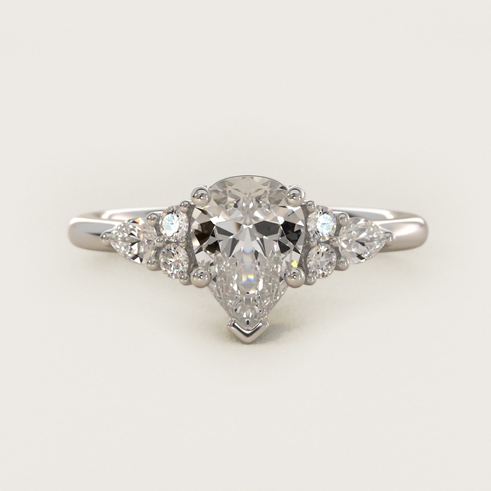 Petite Pear and Round Diamond Engagement Ring in 14k White Gold (1/4 ct. tw.) - Pear Center