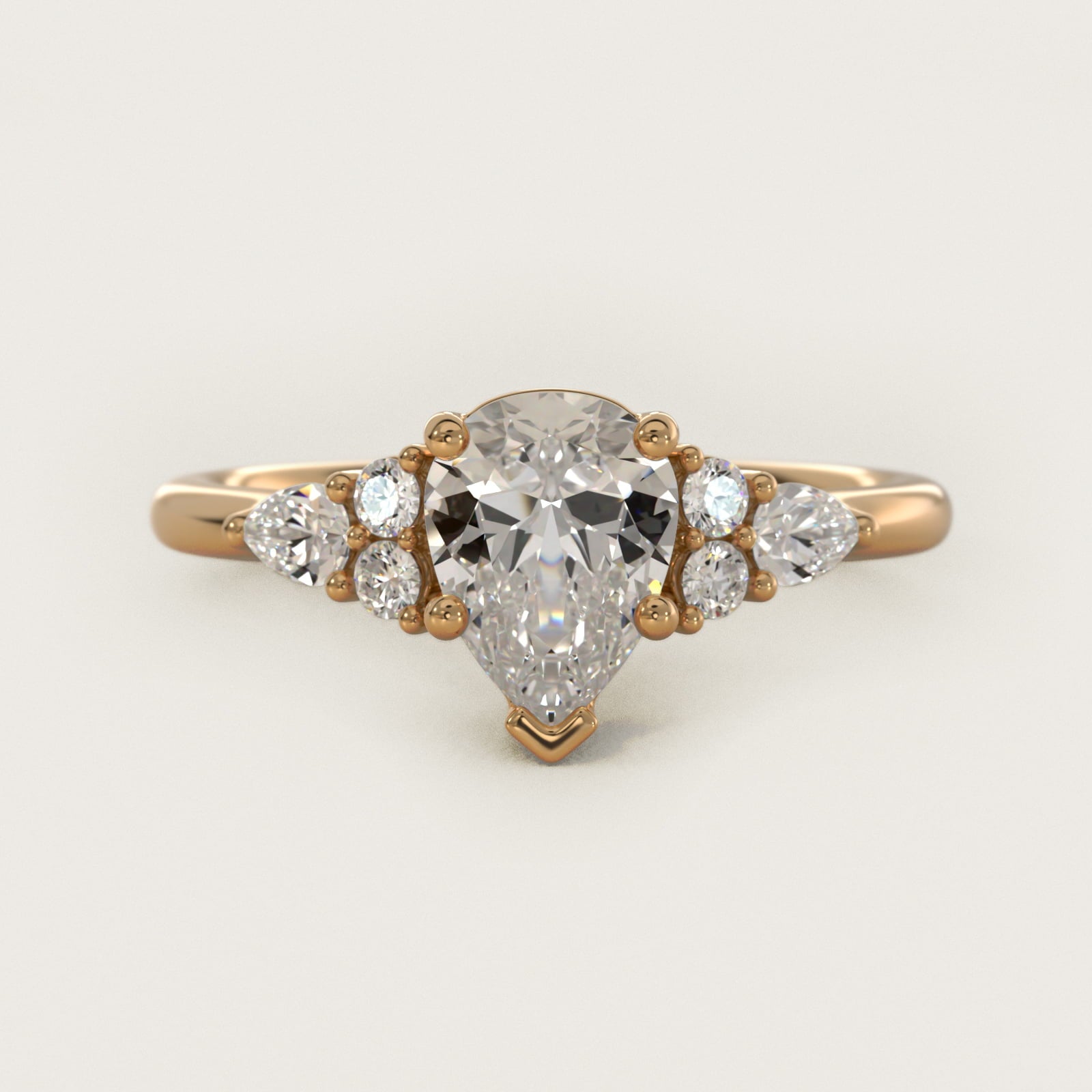 Petite Pear and Round Diamond Engagement Ring in 14k Yellow Gold (1/4 ct. tw.) - Pear Center