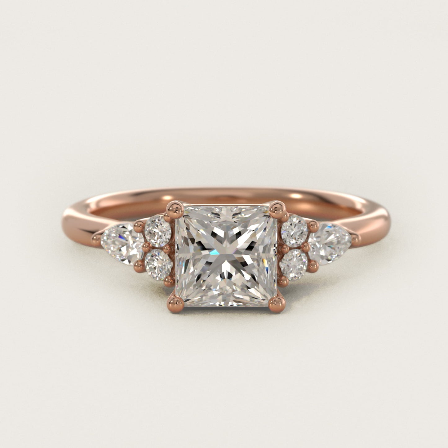 Petite Pear and Round Diamond Engagement Ring in 14k Rose Gold (1/4 ct. tw.) - Princess Center
