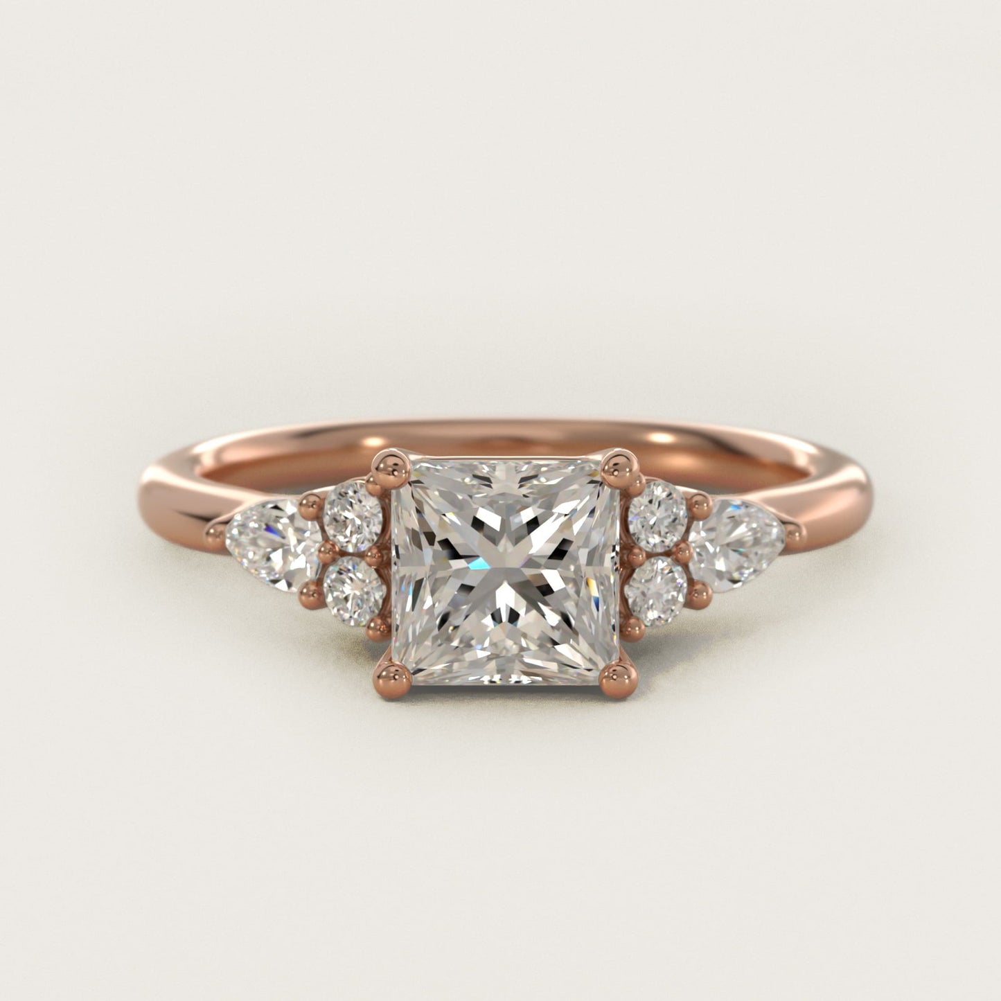 Petite Pear and Round Diamond Engagement Ring in 18k Rose Gold (1/4 ct. tw.) - Princess Center