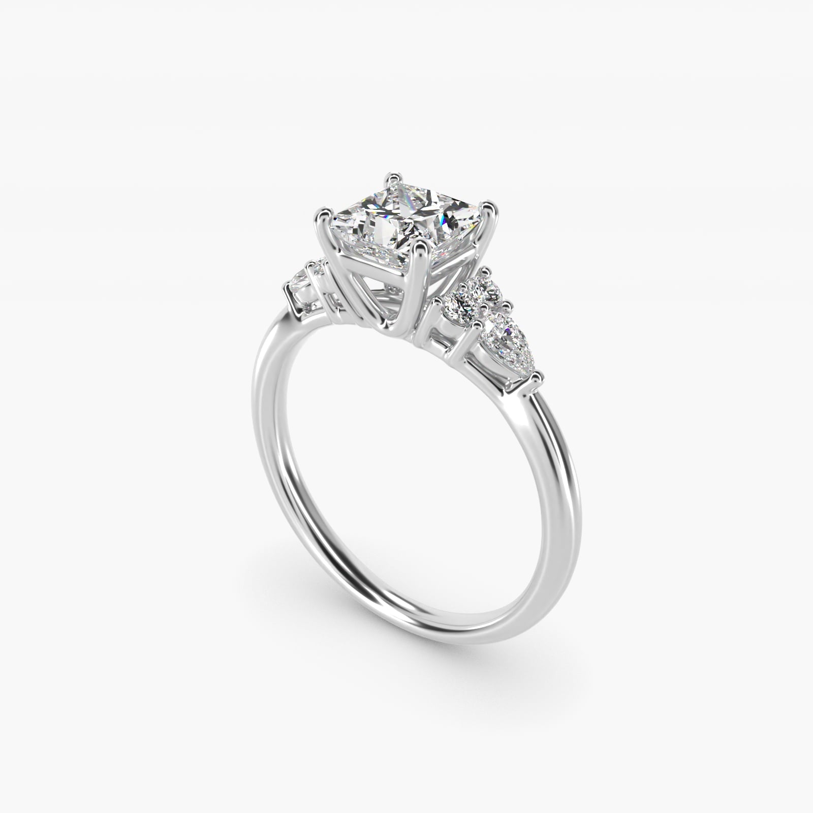 Petite Pear and Round Diamond Engagement Ring in 18k White Gold (1/4 ct. tw.) - Princess Center