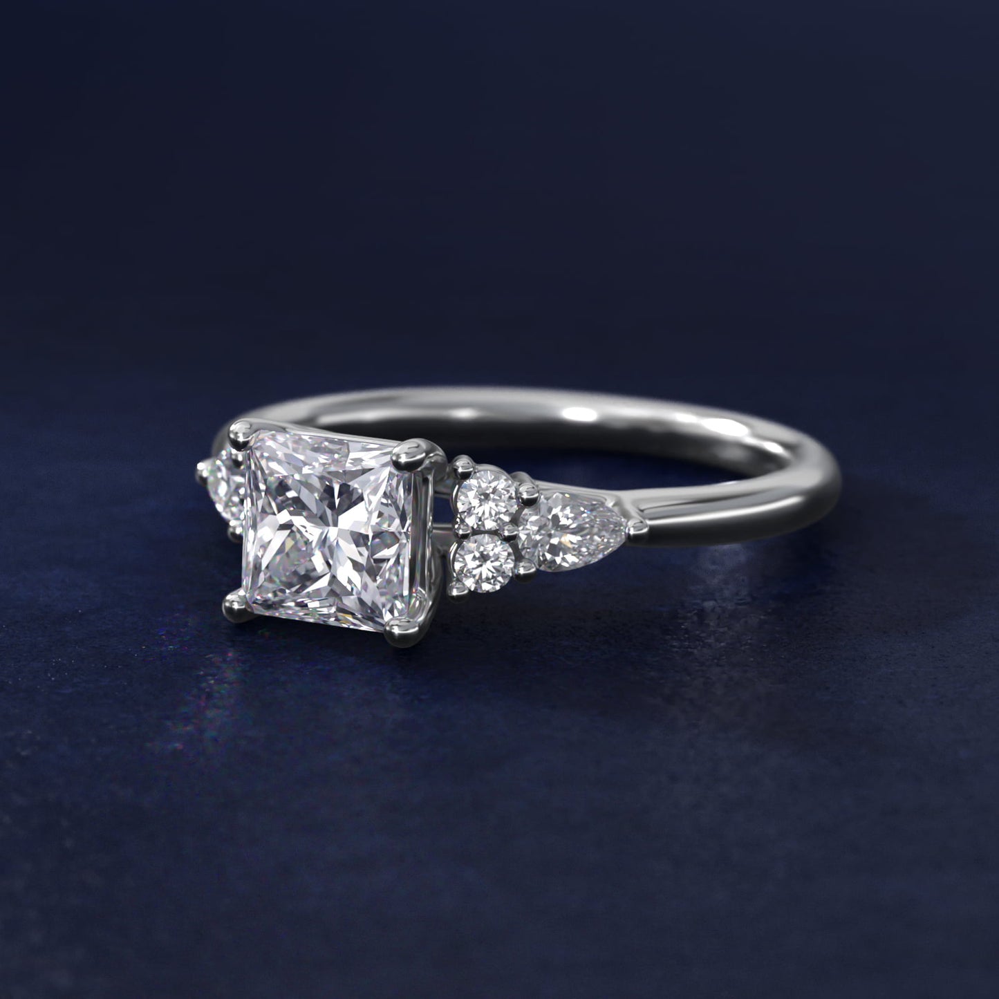 Petite Pear and Round Diamond Engagement Ring in 14k White Gold (1/4 ct. tw.) - Princess Center