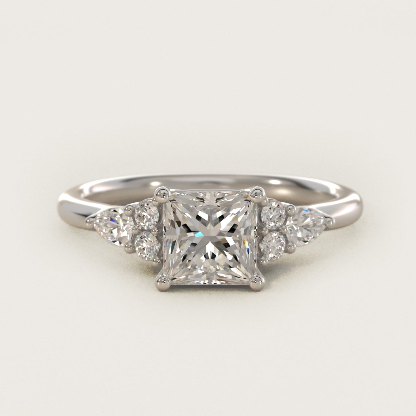 Petite Pear and Round Diamond Engagement Ring in 14k White Gold (1/4 ct. tw.) - Princess Center