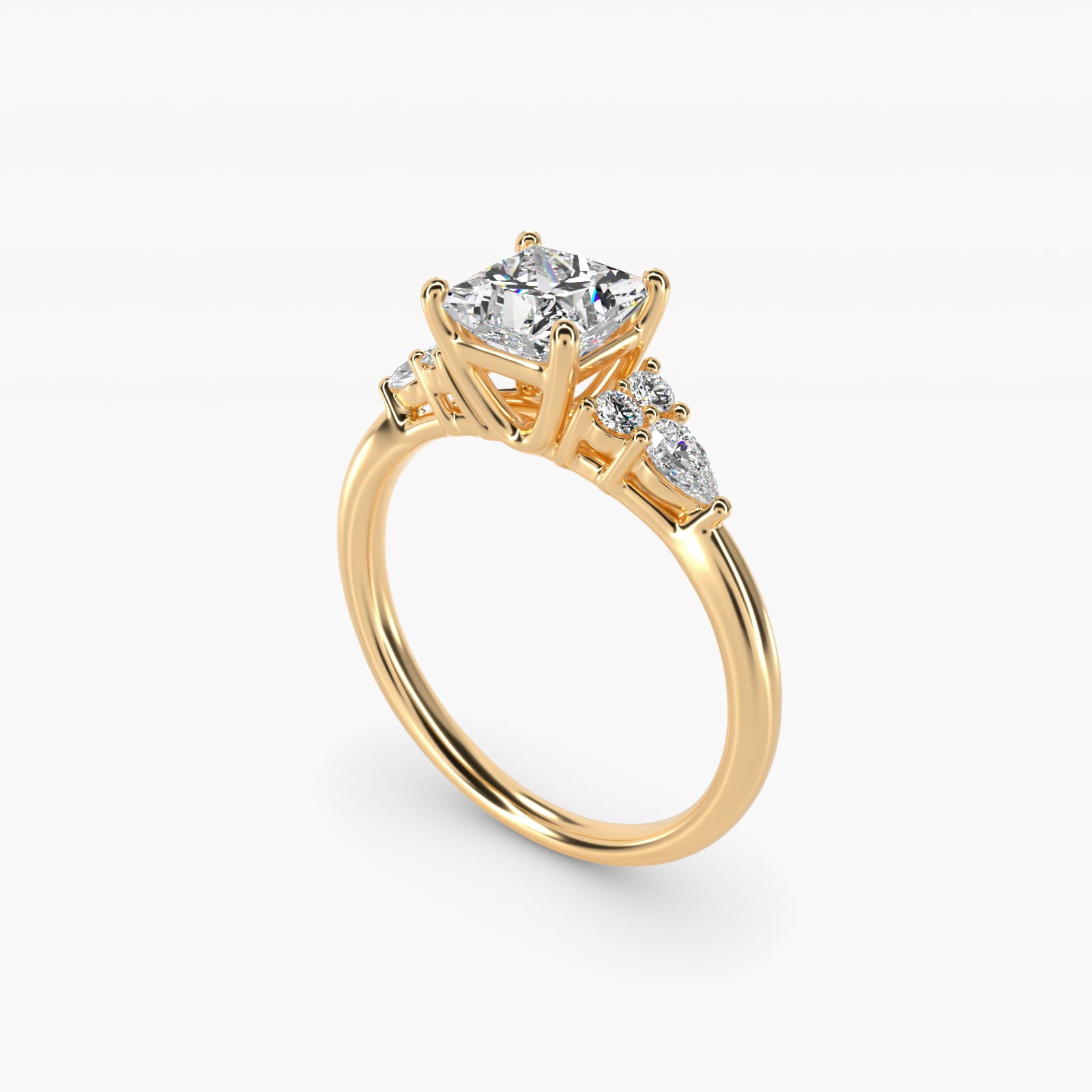 Petite Pear and Round Diamond Engagement Ring in 14k Yellow Gold (1/4 ct. tw.) - Princess Center