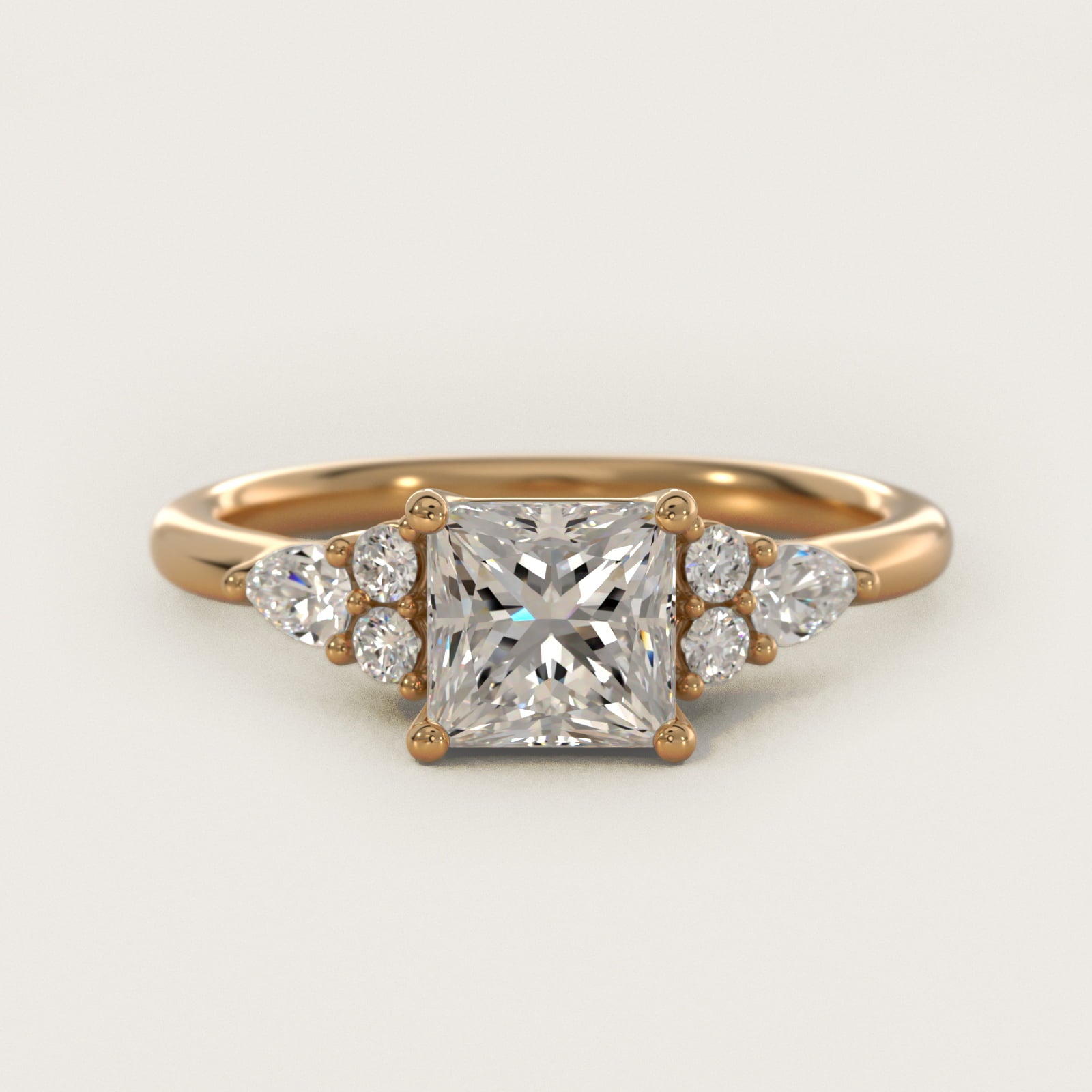 Petite Pear and Round Diamond Engagement Ring in 14k Yellow Gold (1/4 ct. tw.) - Princess Center