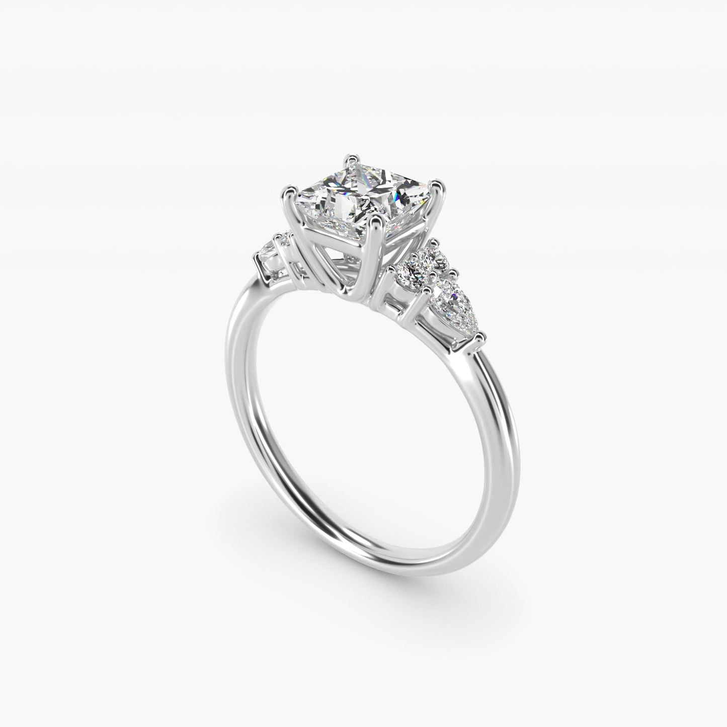 Petite Pear and Round Diamond Engagement Ring in Platinum (1/4 ct. tw.) - Princess Center