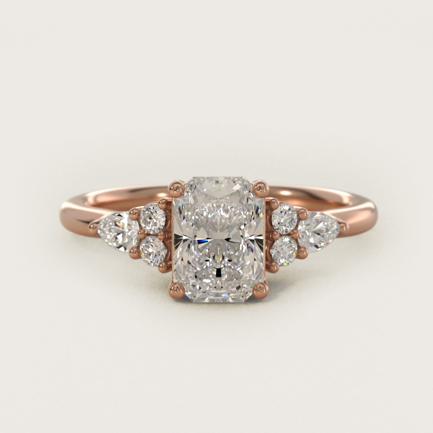 Petite Pear and Round Diamond Engagement Ring in 14k Rose Gold (1/4 ct. tw.) - Radiant Center