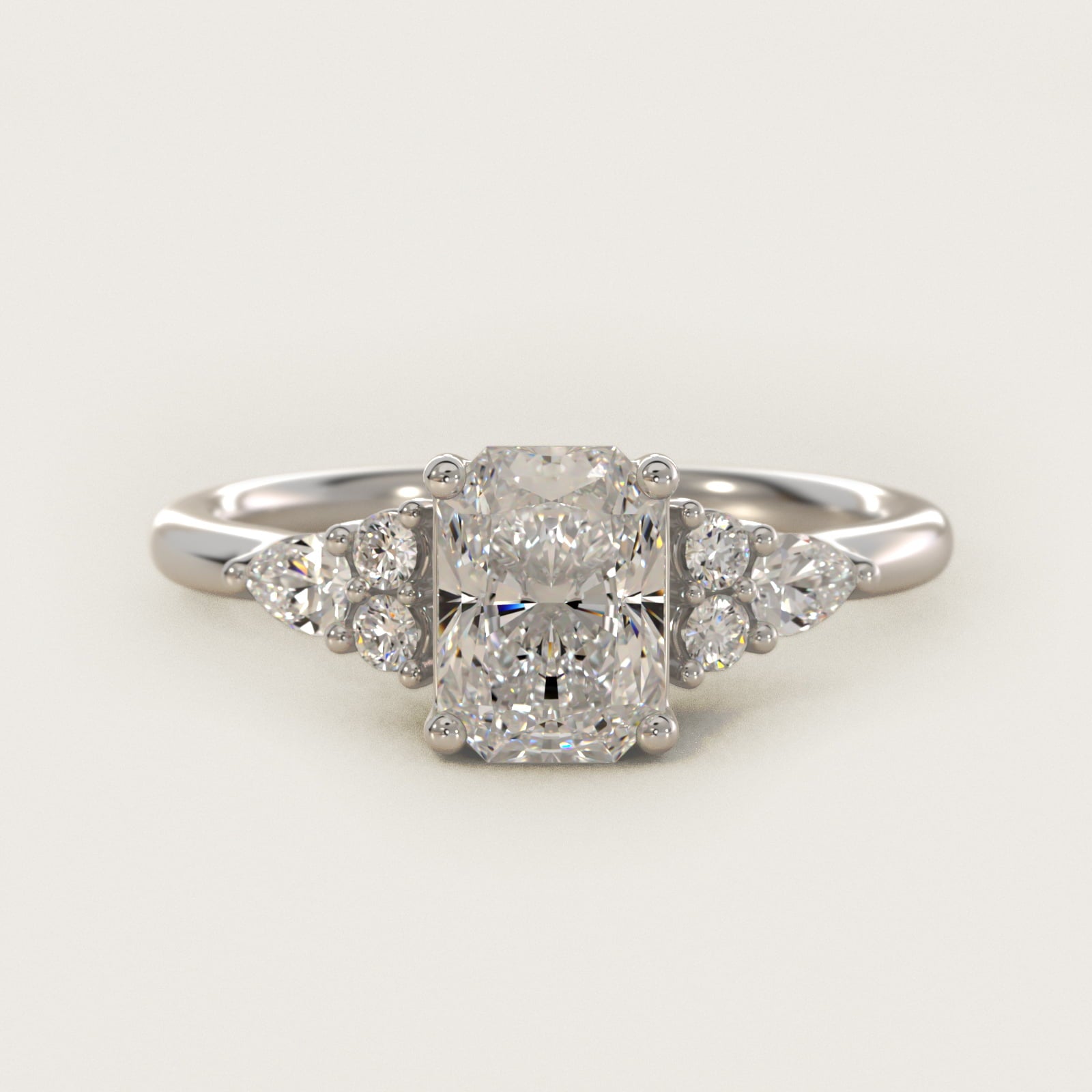 Petite Pear and Round Diamond Engagement Ring in 14k White Gold (1/4 ct. tw.) - Radiant Center