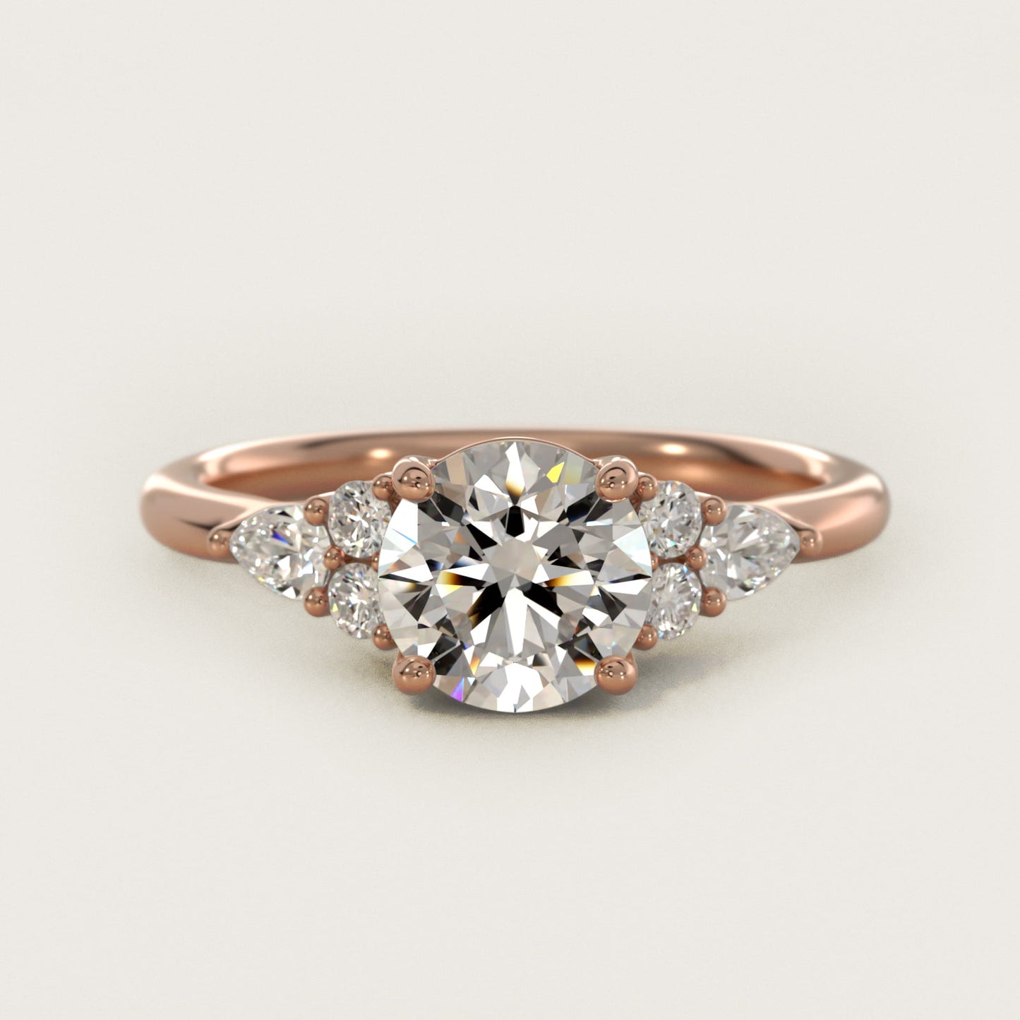 Petite Pear and Round Diamond Engagement Ring in 14k Rose Gold (1/4 ct. tw.) - Round Center