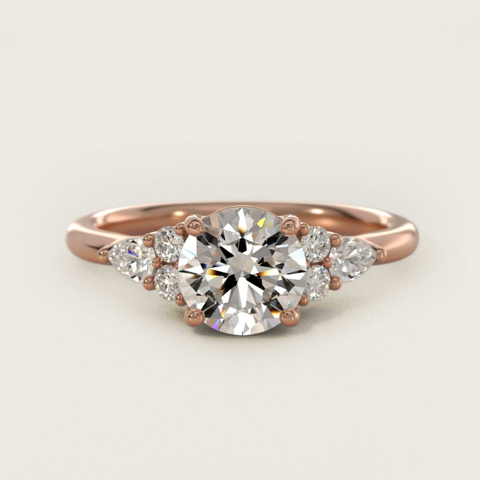 Petite Pear and Round Diamond Engagement Ring in 18k Rose Gold (1/4 ct. tw.) - Round Center