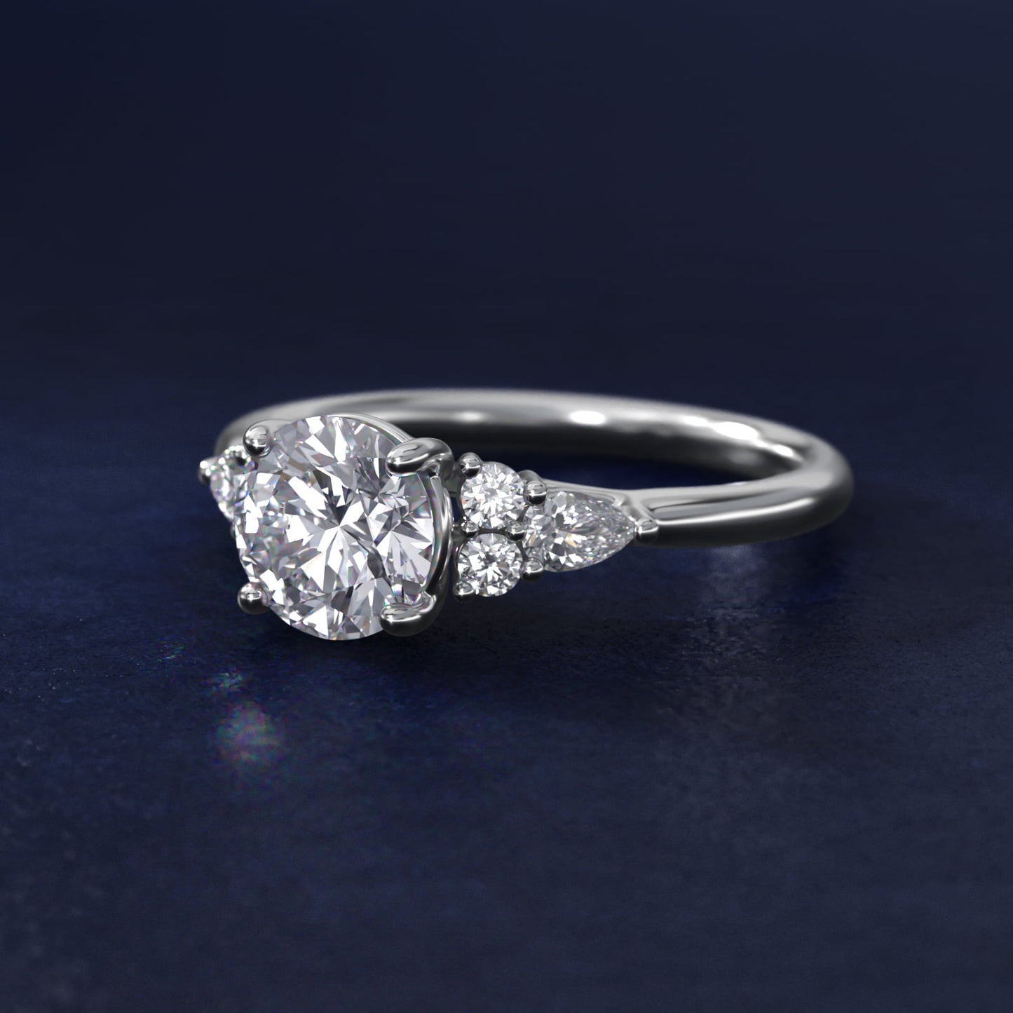 Petite Pear and Round Diamond Engagement Ring in 14k White Gold (1/4 ct. tw.) - Round Center