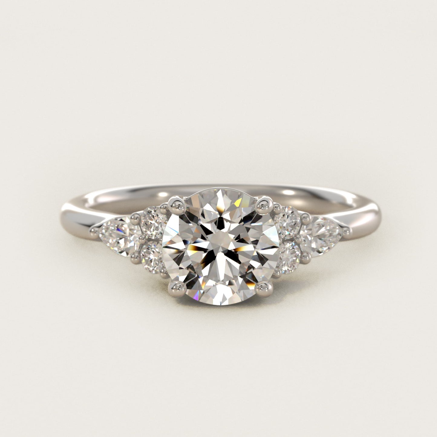 Petite Pear and Round Diamond Engagement Ring in 14k White Gold (1/4 ct. tw.) - Round Center