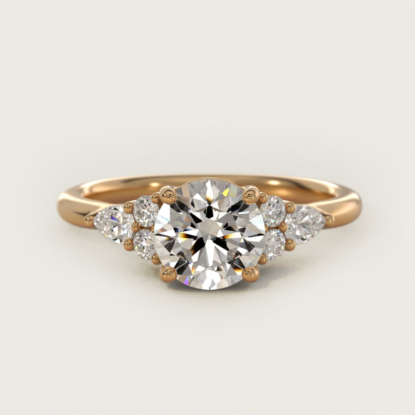 Petite Pear and Round Diamond Engagement Ring in 14k Yellow Gold (1/4 ct. tw.) - Round Center