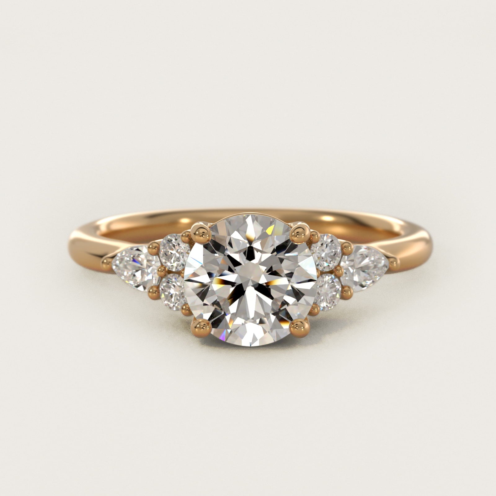 Petite Pear and Round Diamond Engagement Ring in 14k Yellow Gold (1/4 ct. tw.) - Round Center