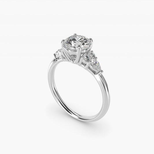 Petite Pear and Round Diamond Engagement Ring in Platinum (1/4 ct. tw.) - Round Center