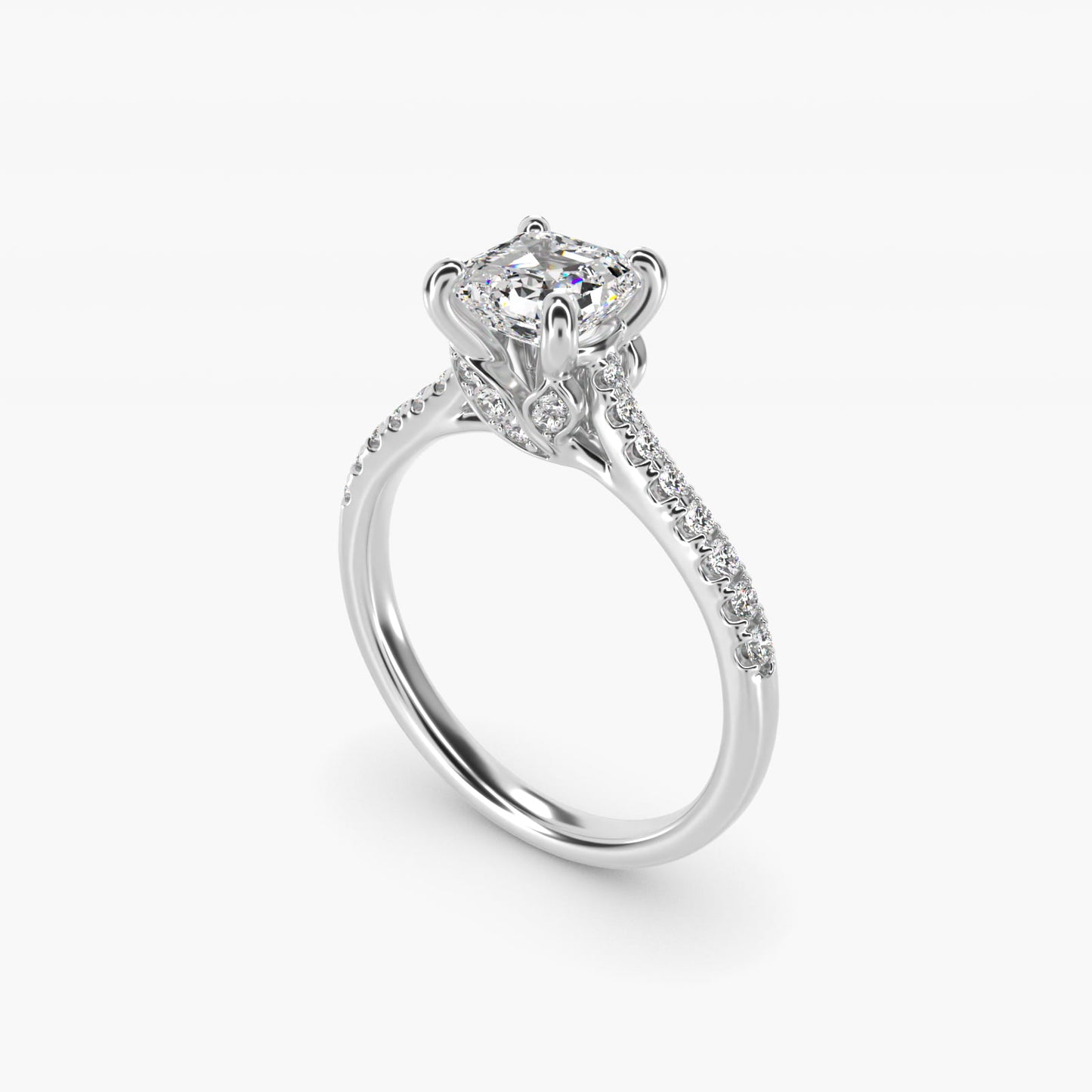 Petite Petal Diamond Engagement Ring in 14k White Gold (1/10 ct. tw.) - Asscher Center