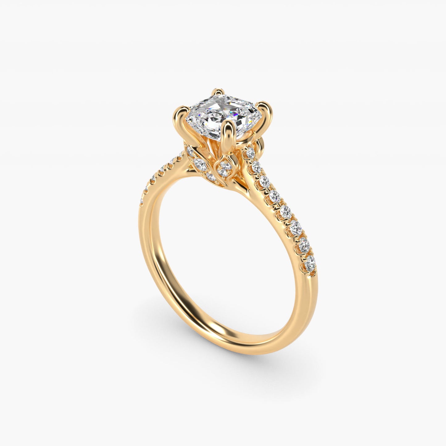 Petite Petal Diamond Engagement Ring in 14k Yellow Gold (1/10 ct. tw.) - Asscher Center