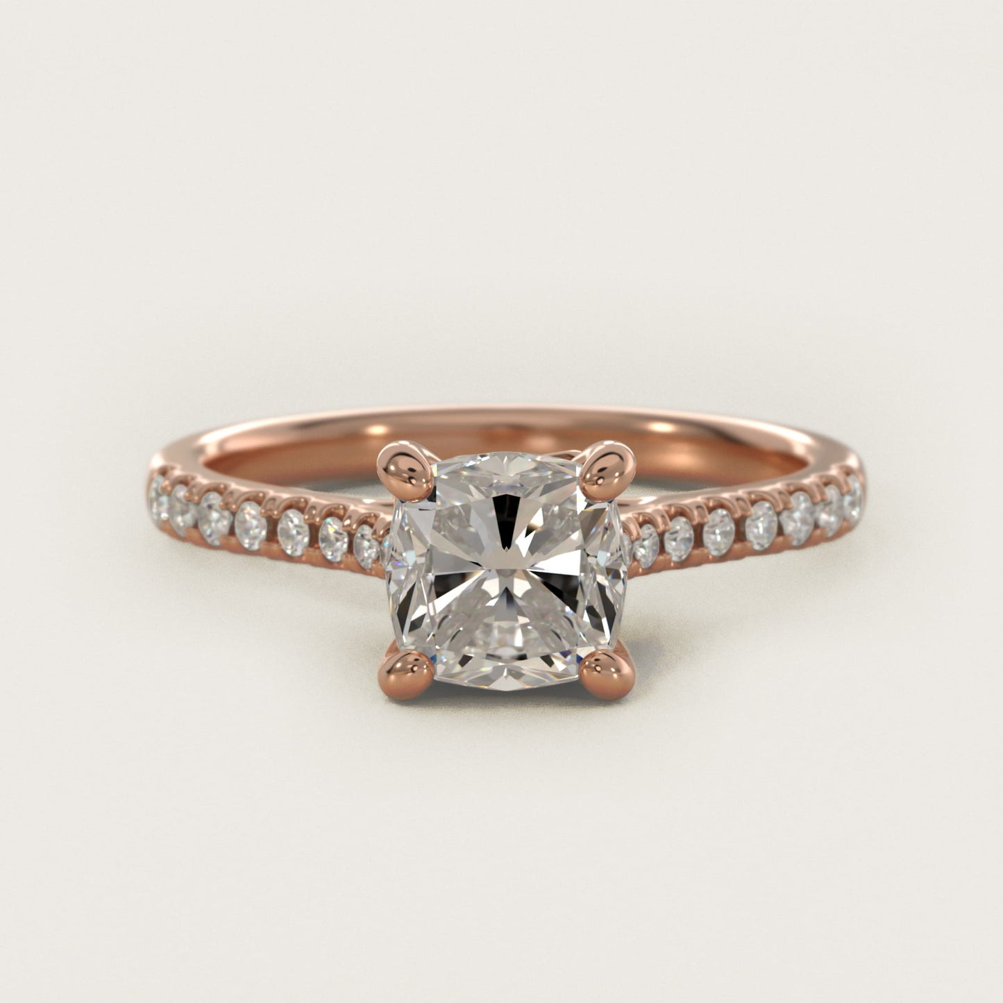 Petite Petal Diamond Engagement Ring in 18k Rose Gold (1/10 ct. tw.) - Cushion Center