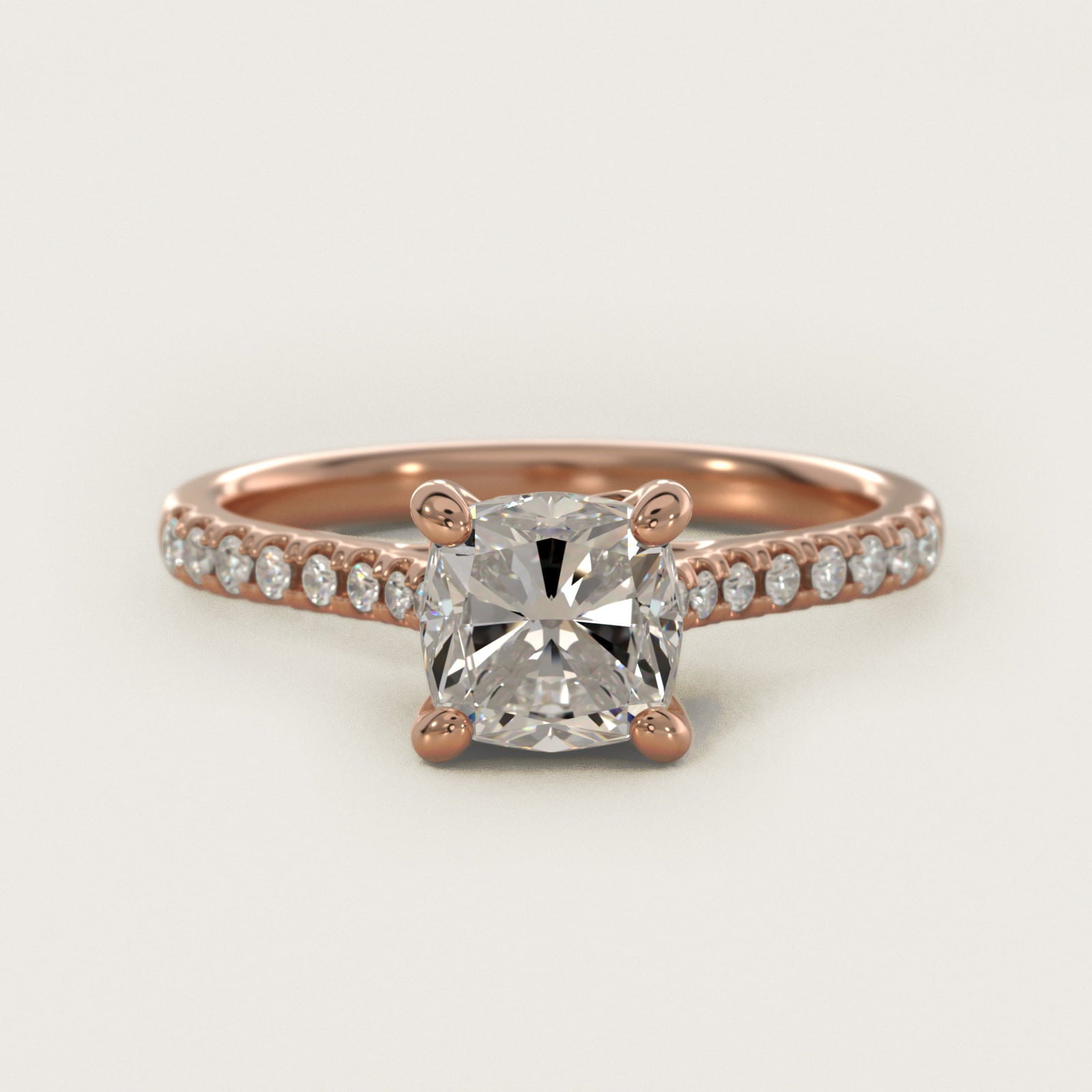 Petite Petal Diamond Engagement Ring in 18k Rose Gold (1/10 ct. tw.) - Cushion Center