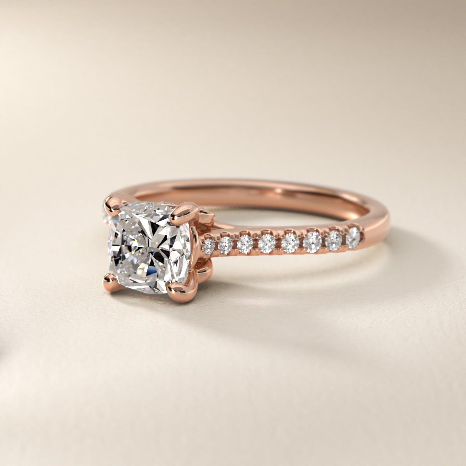 Petite Petal Diamond Engagement Ring in 14k Rose Gold (1/10 ct. tw.) - Cushion Center
