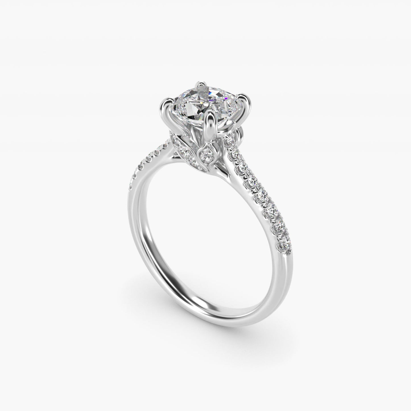 Petite Petal Diamond Engagement Ring in 14k White Gold (1/10 ct. tw.) - Cushion Center