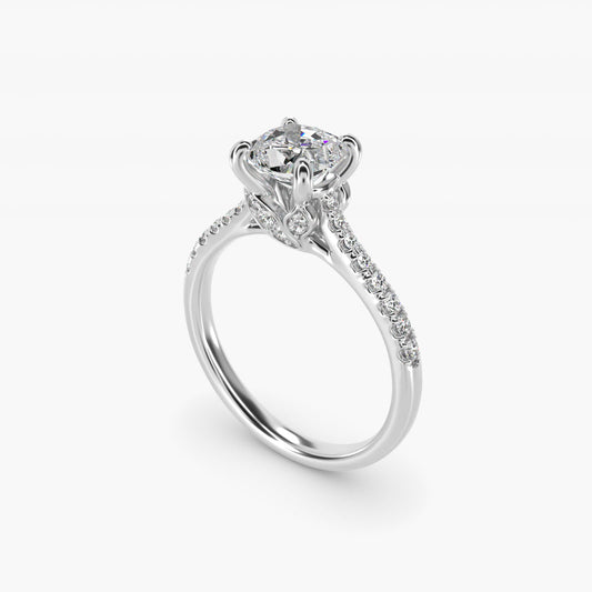 Petite Petal Diamond Engagement Ring in 14k White Gold (1/10 ct. tw.) - Cushion Center