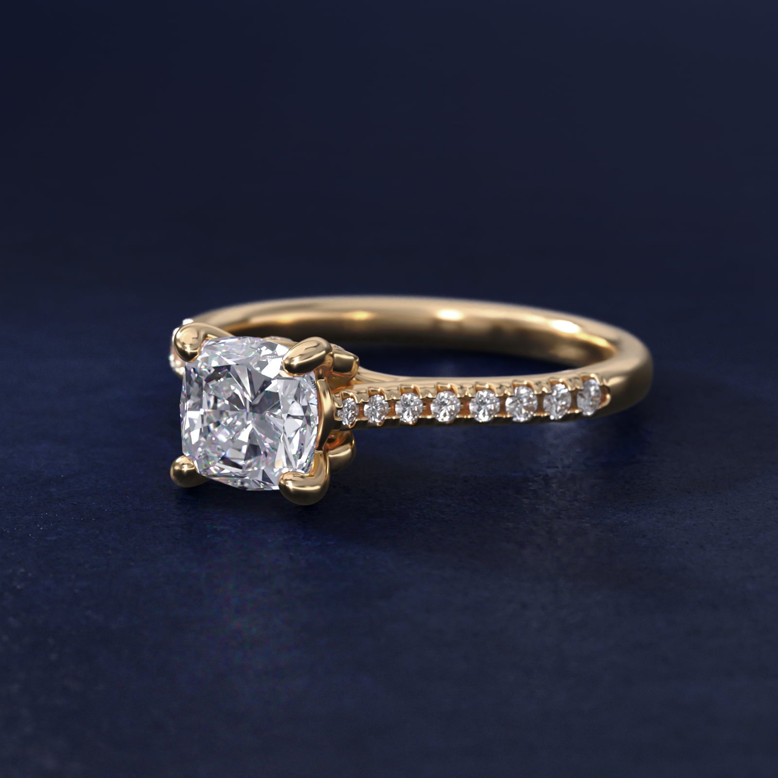 Petite Petal Diamond Engagement Ring in 14k Yellow Gold (1/10 ct. tw.) - Cushion Center