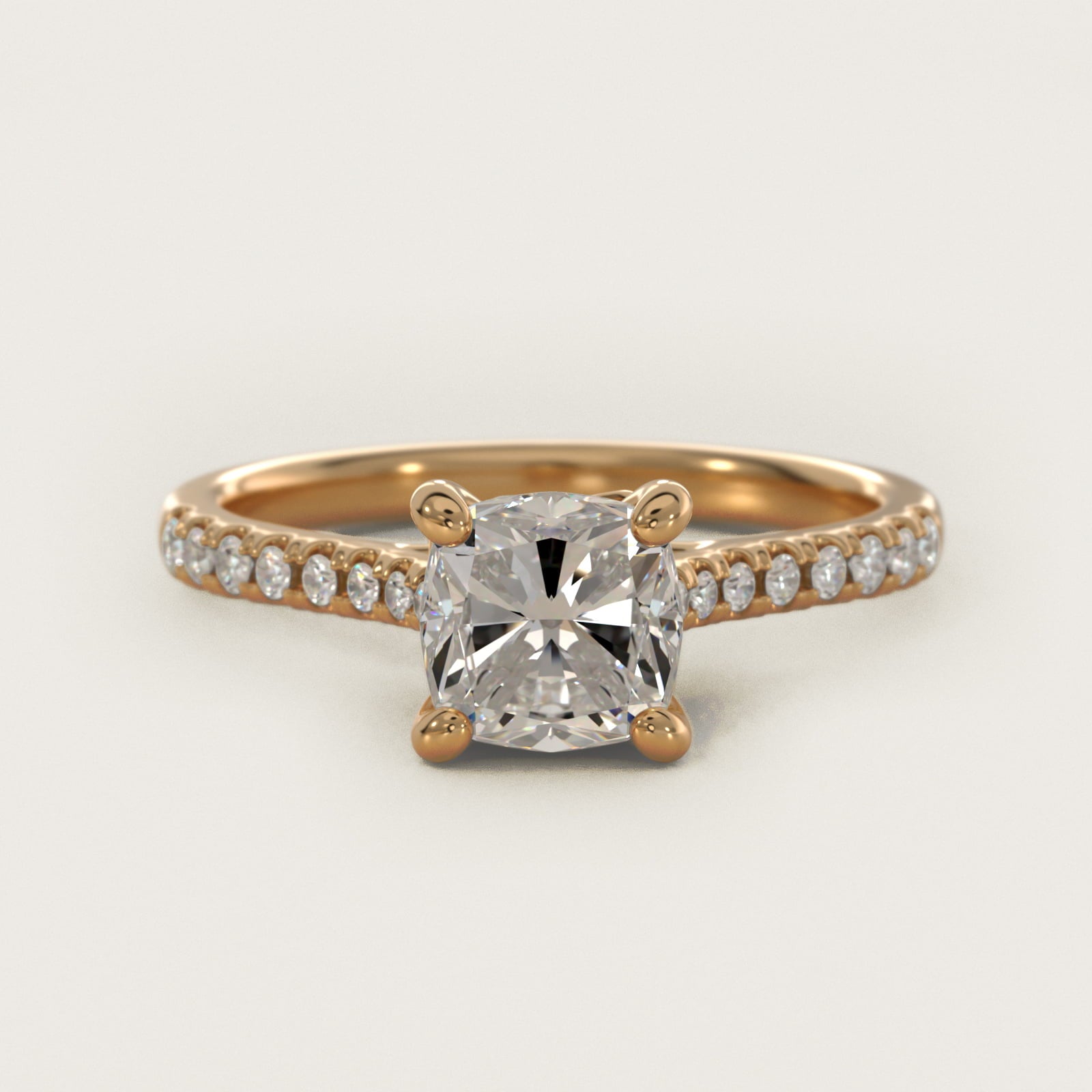 Petite Petal Diamond Engagement Ring in 18k Yellow Gold (1/10 ct. tw.) - Cushion Center