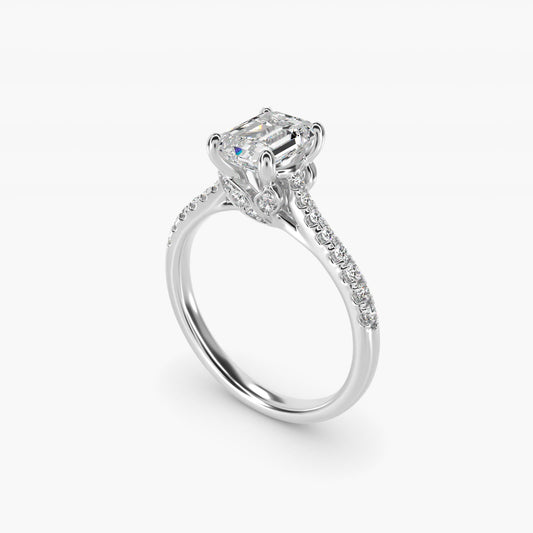 Petite Petal Diamond Engagement Ring in 18k White Gold (1/10 ct. tw.) - Emerald Center