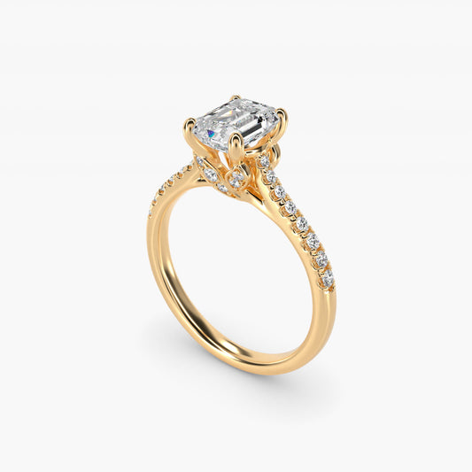 Petite Petal Diamond Engagement Ring in 18k Yellow Gold (1/10 ct. tw.) - Emerald Center