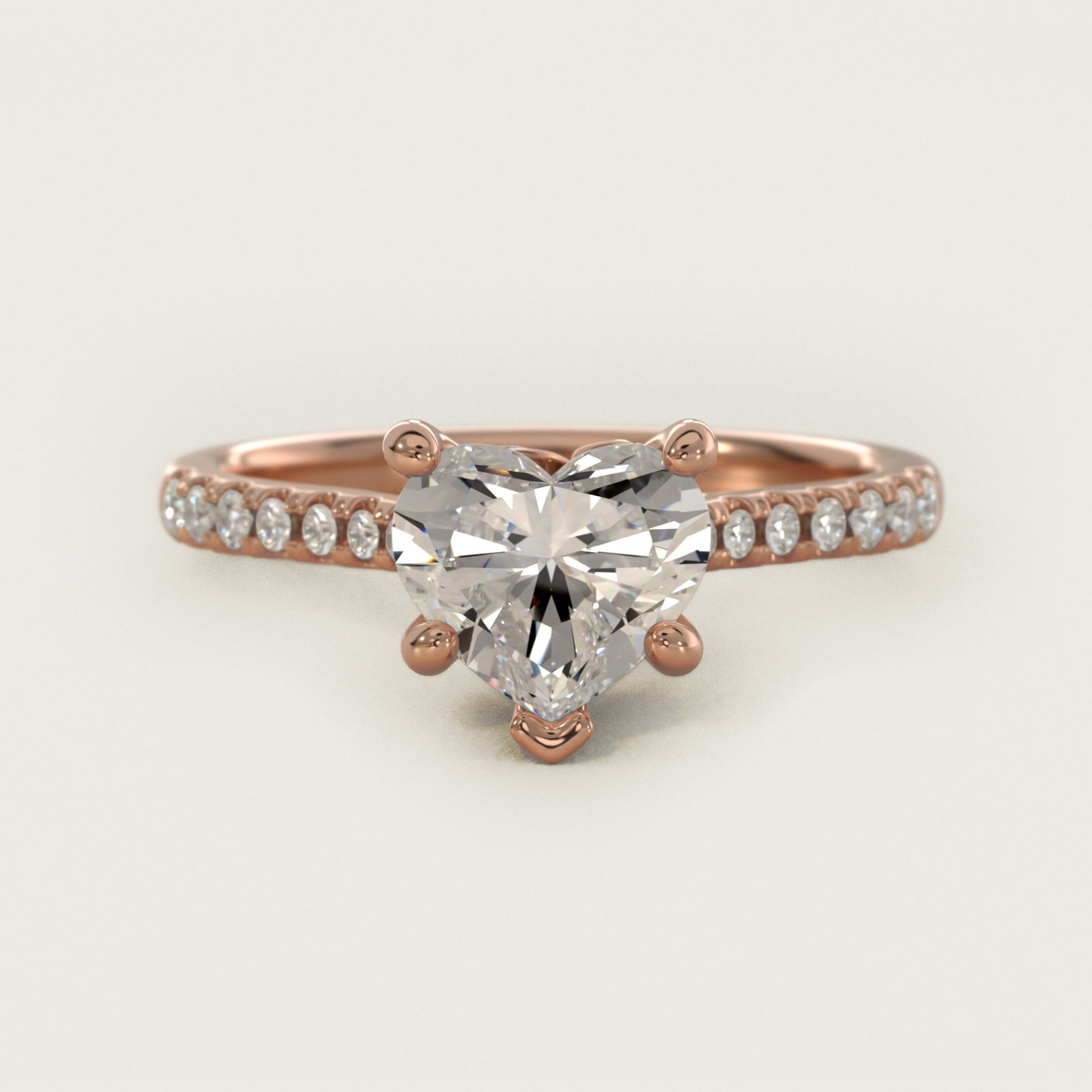 Petite Petal Diamond Engagement Ring in 18k Rose Gold (1/10 ct. tw.) - Heart Center