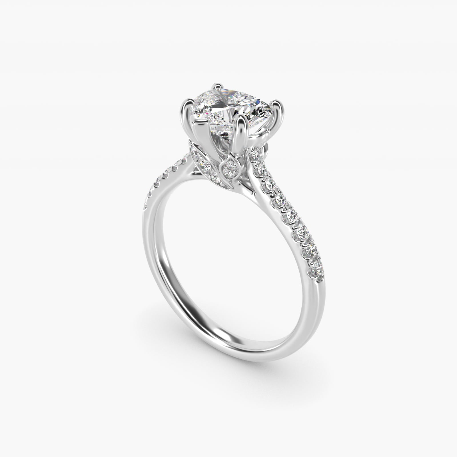 Petite Petal Diamond Engagement Ring in 14k White Gold (1/10 ct. tw.) - Heart Center