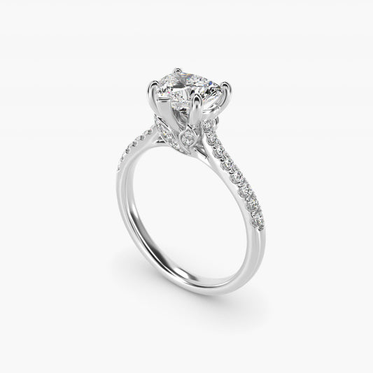 Petite Petal Diamond Engagement Ring in 14k White Gold (1/10 ct. tw.) - Heart Center