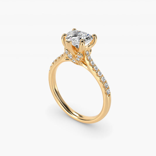 Petite Petal Diamond Engagement Ring in 18k Yellow Gold (1/10 ct. tw.) - Heart Center