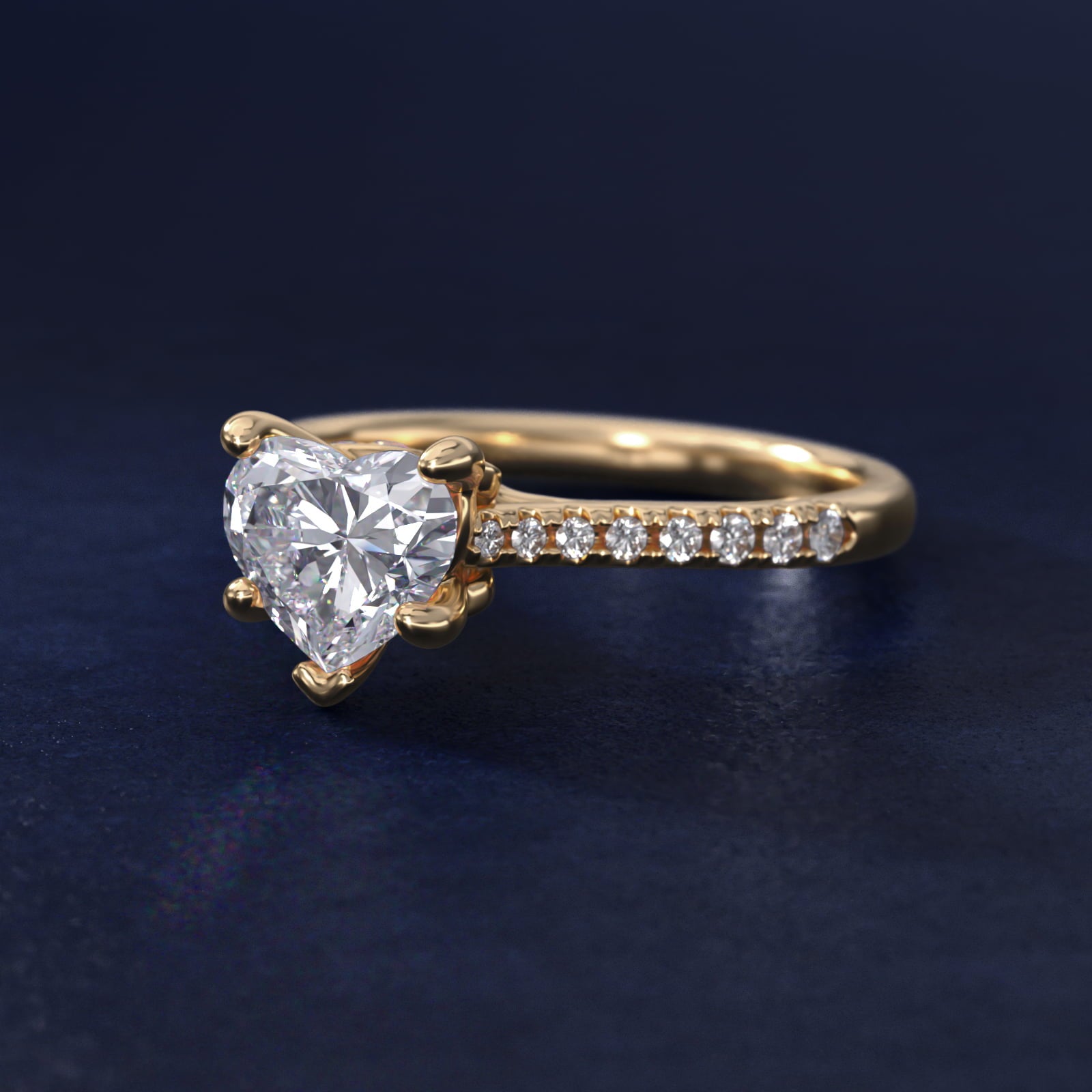 Petite Petal Diamond Engagement Ring in 14k Yellow Gold (1/10 ct. tw.) - Heart Center