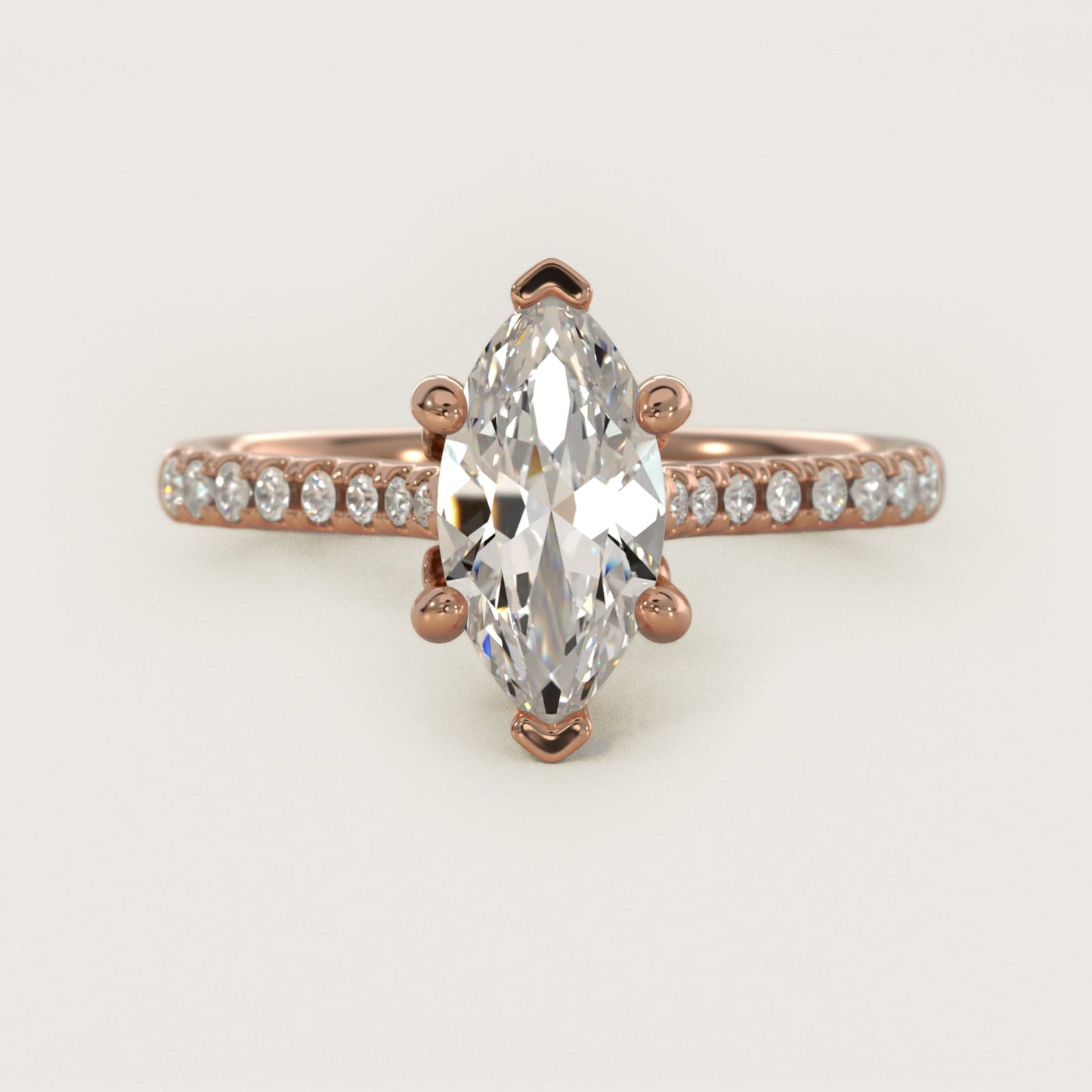 Petite Petal Diamond Engagement Ring in 14k Rose Gold (1/10 ct. tw.) - Marquise Center