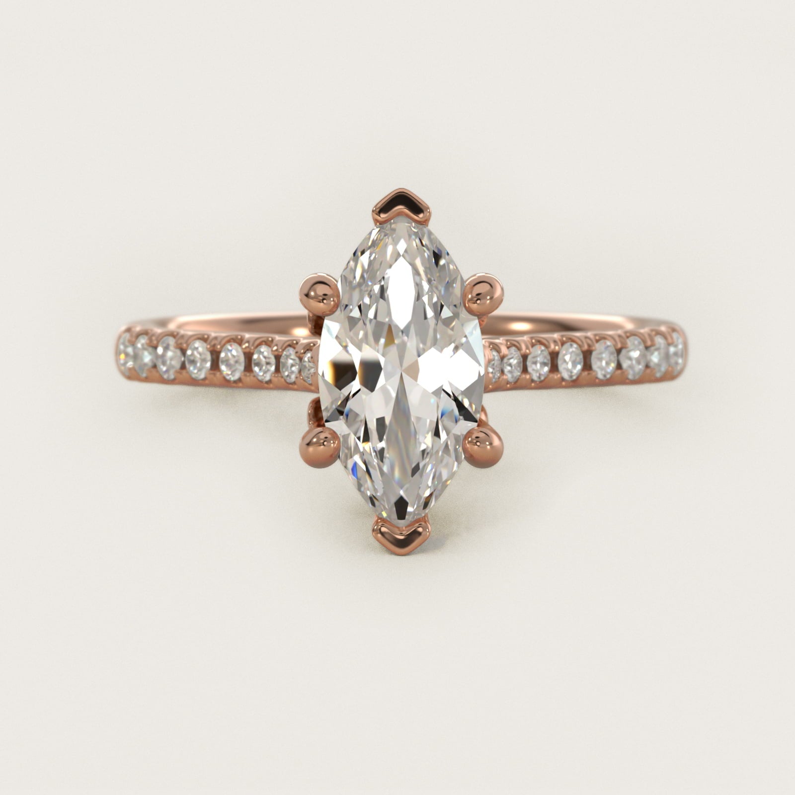 Petite Petal Diamond Engagement Ring in 18k Rose Gold (1/10 ct. tw.) - Marquise Center