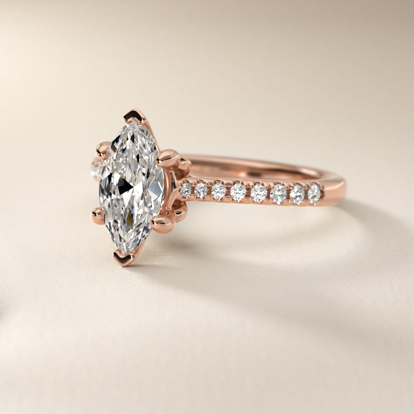 Petite Petal Diamond Engagement Ring in 14k Rose Gold (1/10 ct. tw.) - Marquise Center