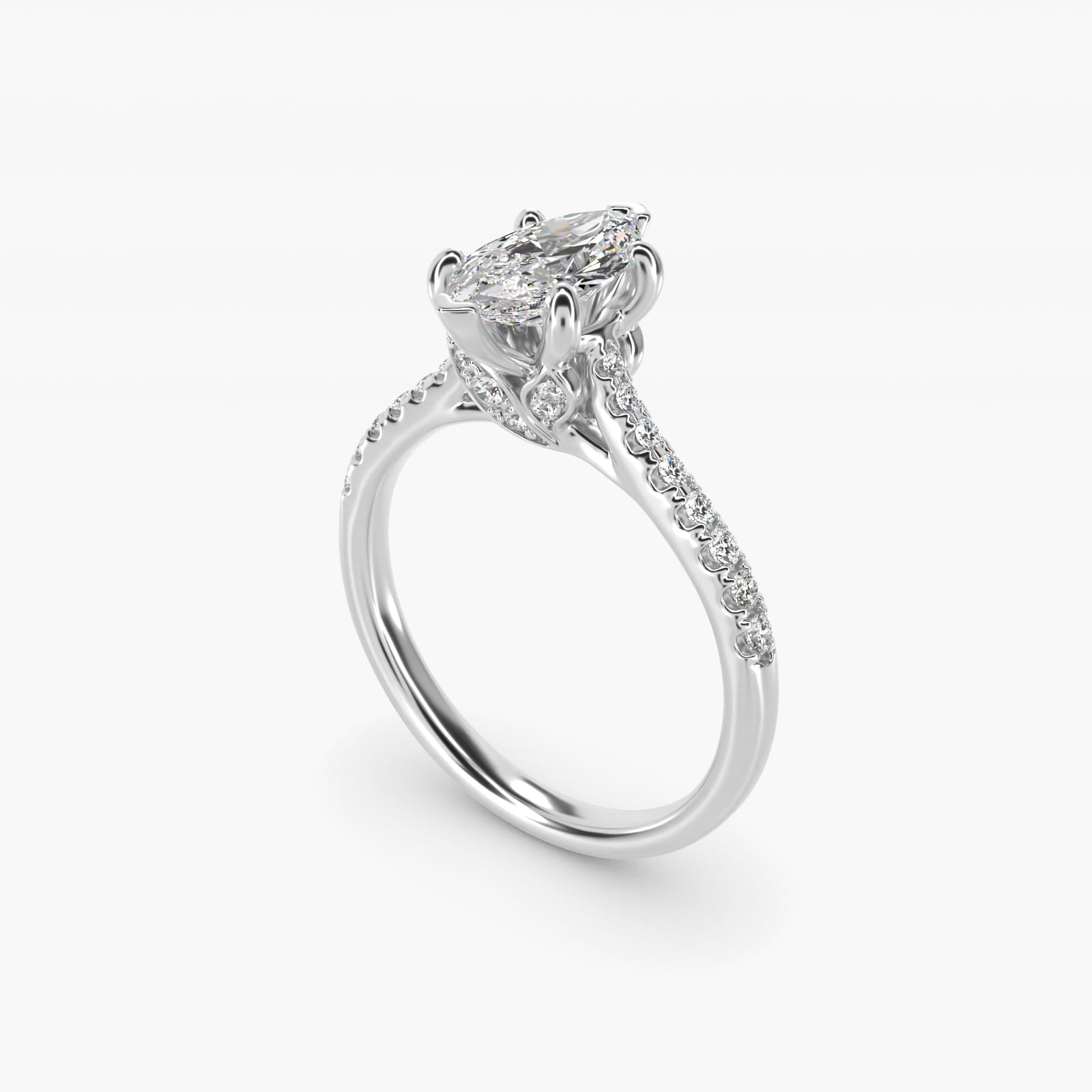 Petite Petal Diamond Engagement Ring in 14k White Gold (1/10 ct. tw.) - Marquise Center