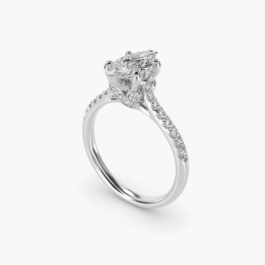 Petite Petal Diamond Engagement Ring in 18k White Gold (1/10 ct. tw.) - Marquise Center