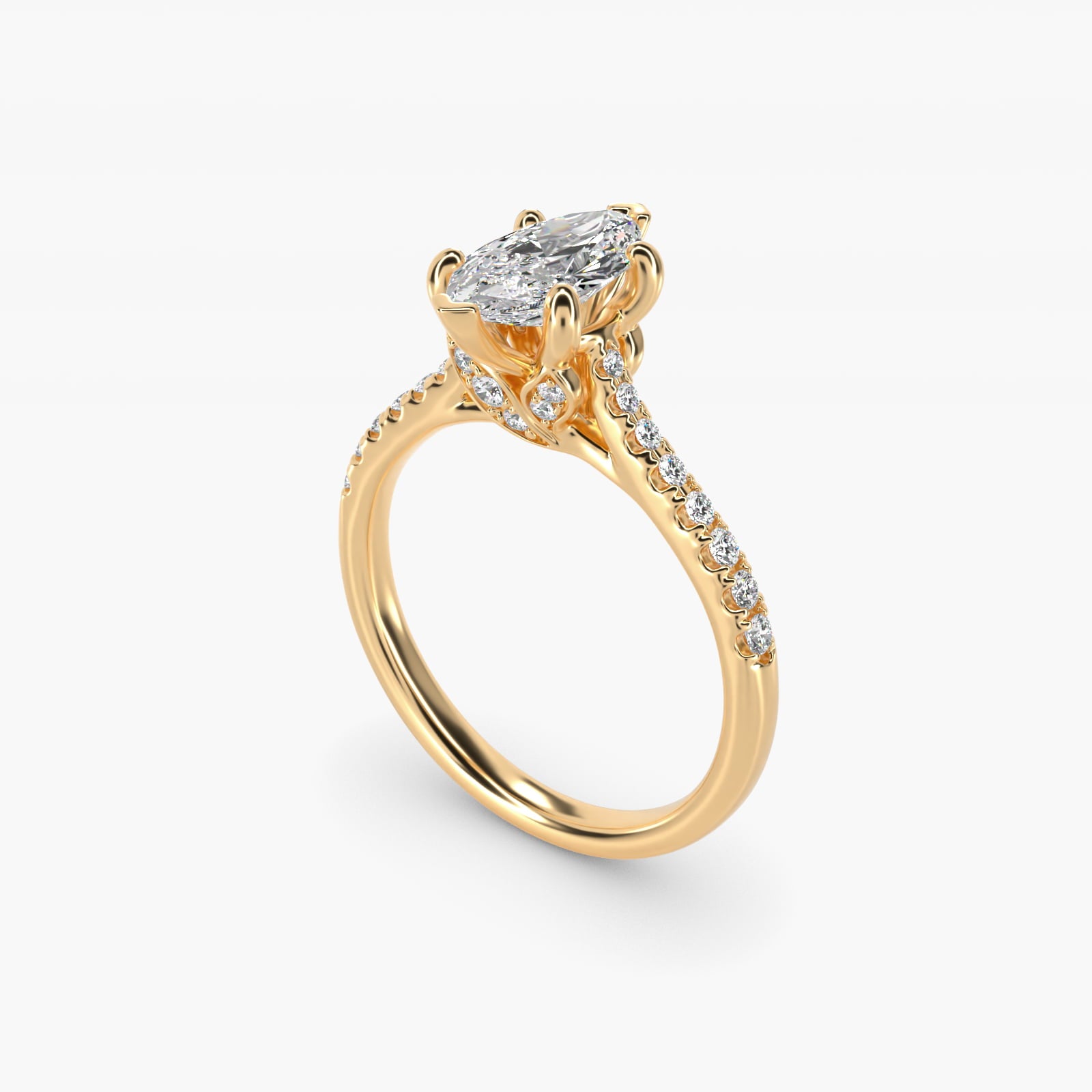 Petite Petal Diamond Engagement Ring in 14k Yellow Gold (1/10 ct. tw.) - Marquise Center