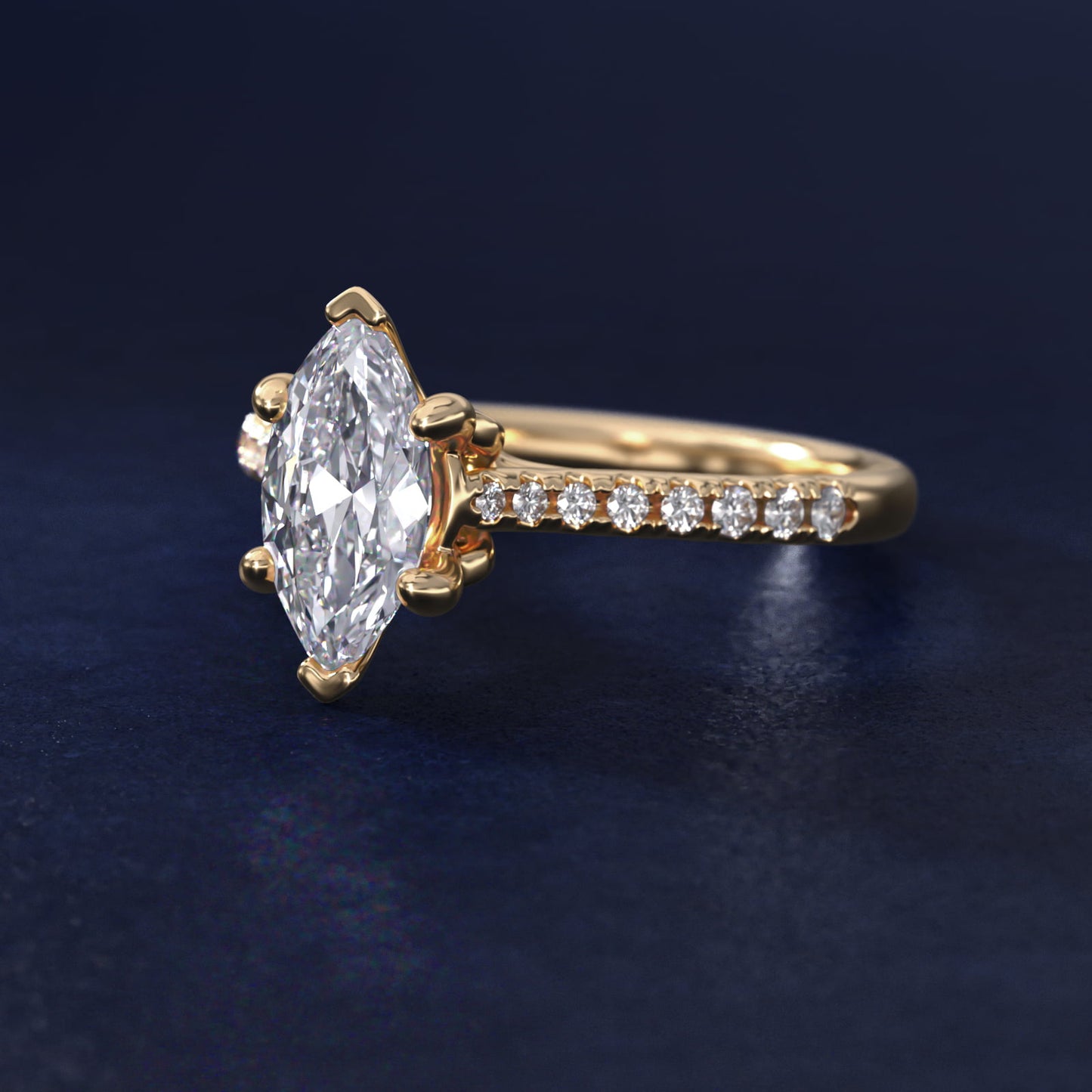Petite Petal Diamond Engagement Ring in 14k Yellow Gold (1/10 ct. tw.) - Marquise Center