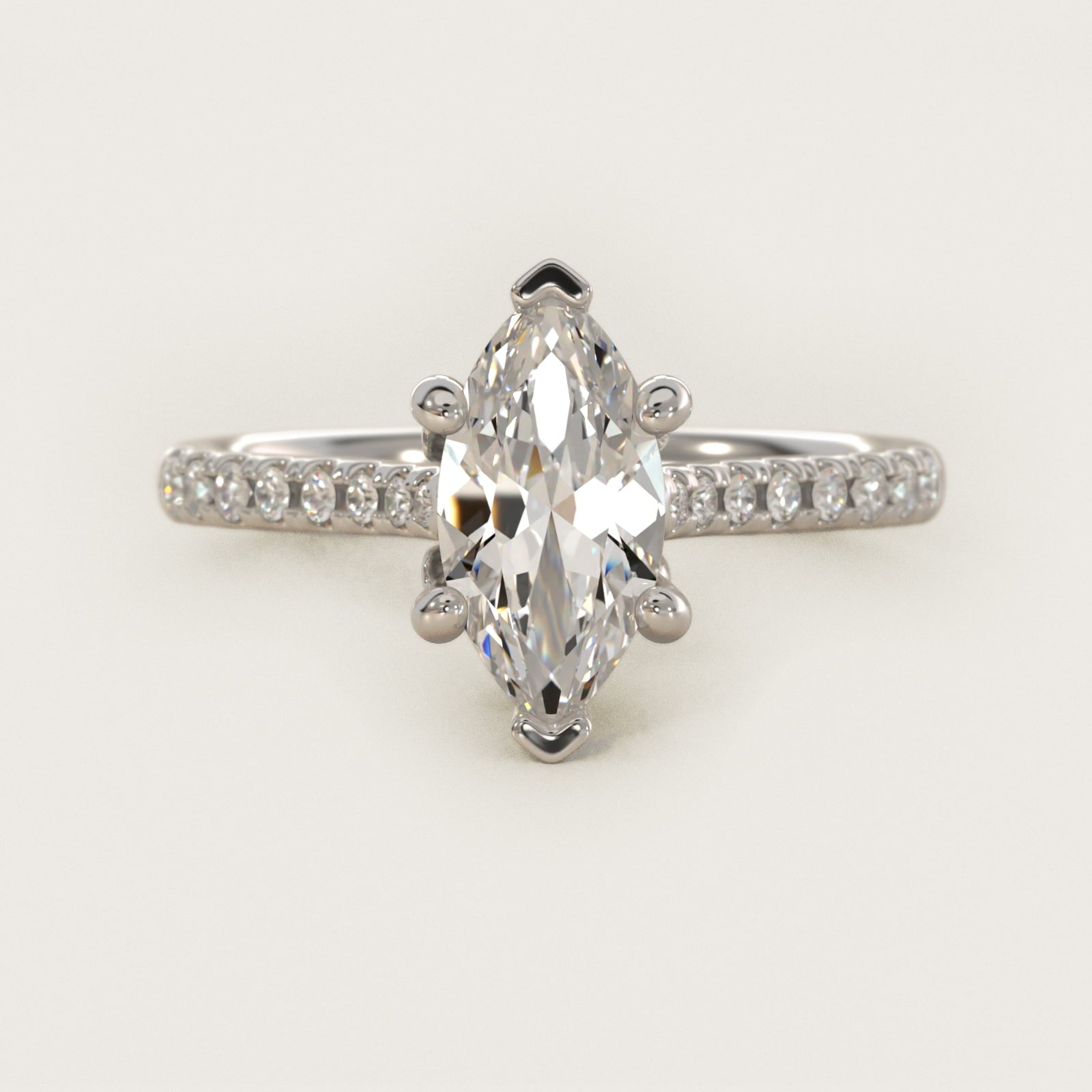 Petite Petal Diamond Engagement Ring in Platinum (1/10 ct. tw.) - Marquise Center