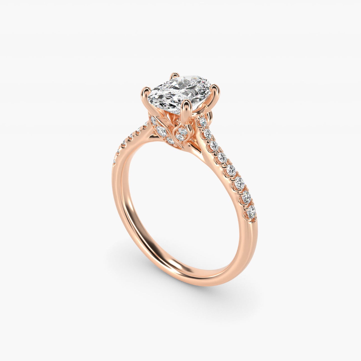 Petite Petal Diamond Engagement Ring in 14k Rose Gold (1/10 ct. tw.) - Oval Center
