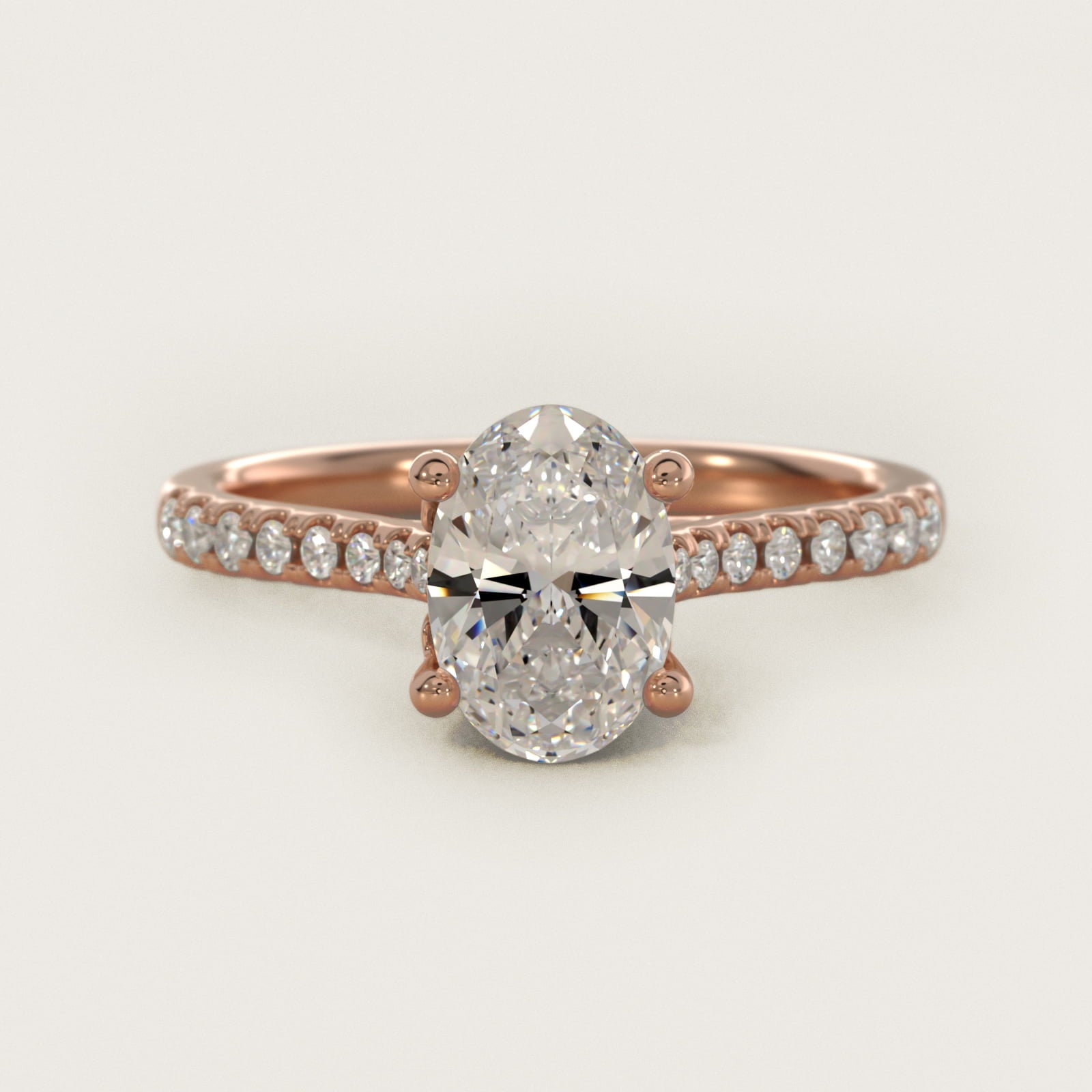 Petite Petal Diamond Engagement Ring in 18k Rose Gold (1/10 ct. tw.) - Oval Center