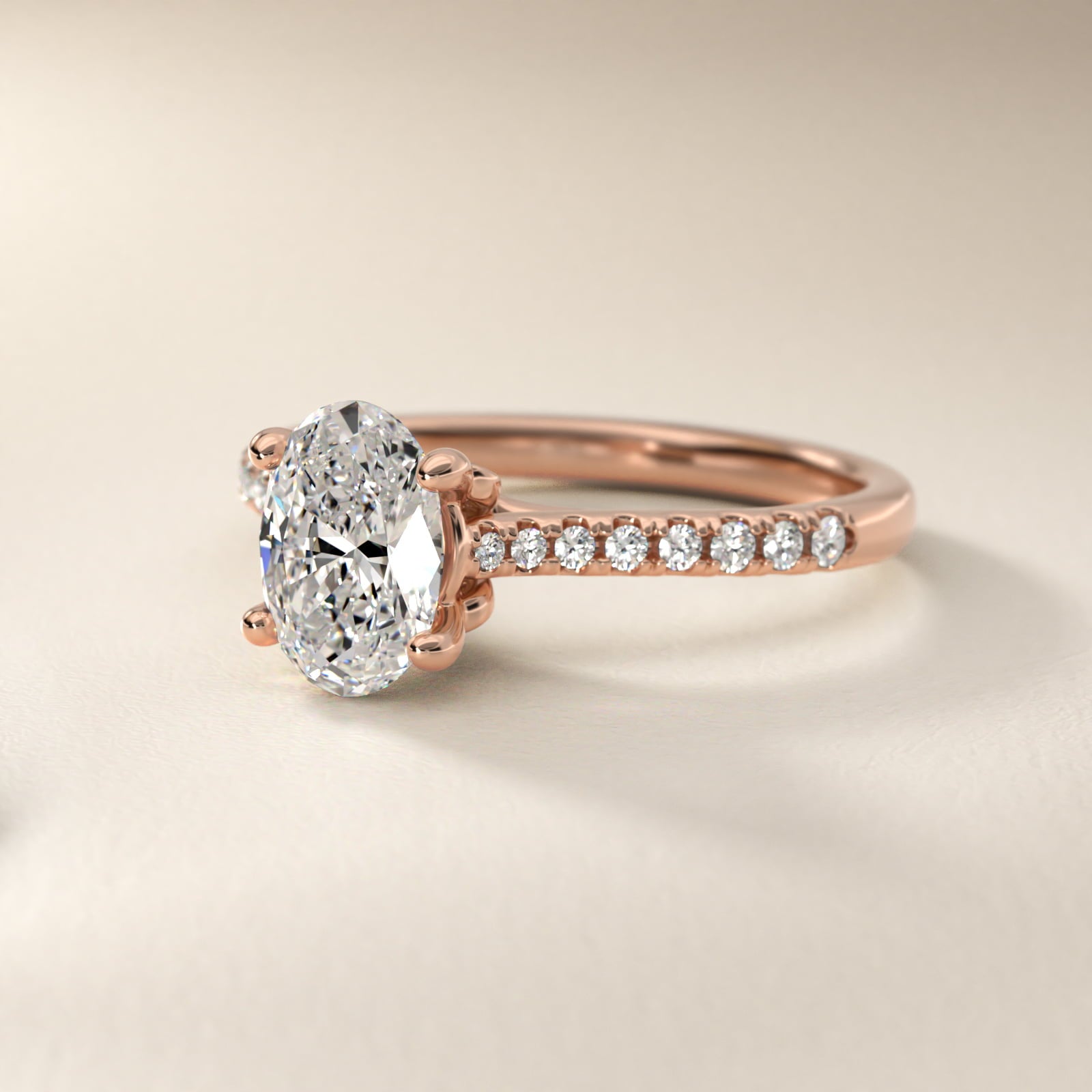 Petite Petal Diamond Engagement Ring in 18k Rose Gold (1/10 ct. tw.) - Oval Center