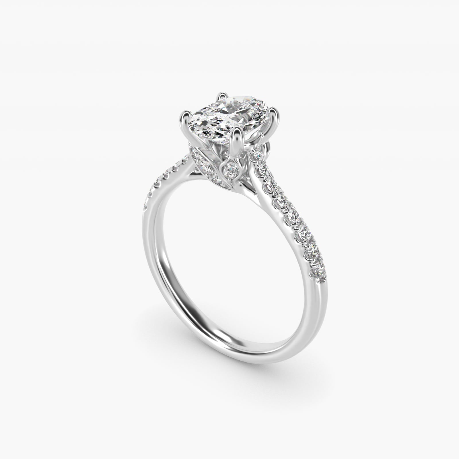 Petite Petal Diamond Engagement Ring in 14k White Gold (1/10 ct. tw.) - Oval Center