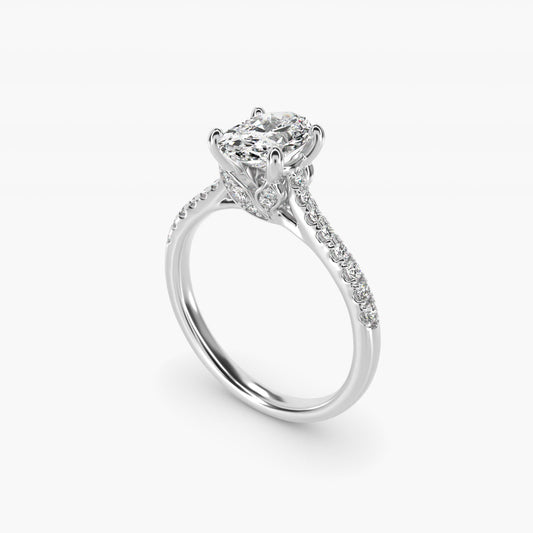 Petite Petal Diamond Engagement Ring in 14k White Gold (1/10 ct. tw.) - Oval Center