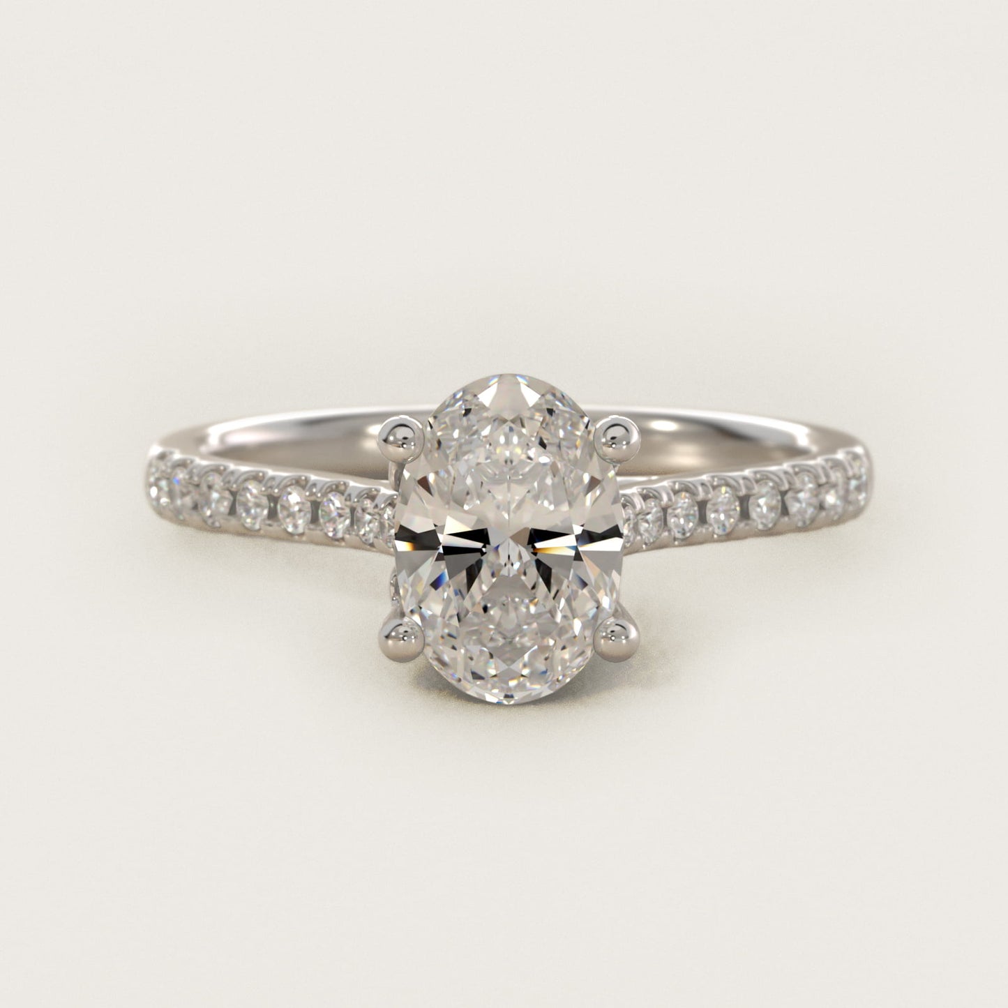 Petite Petal Diamond Engagement Ring in 18k White Gold (1/10 ct. tw.) - Oval Center